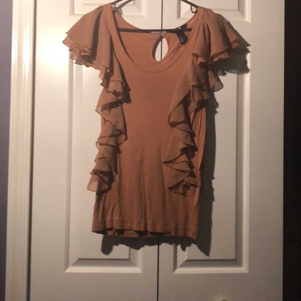 Brown ruffle short sleeve top